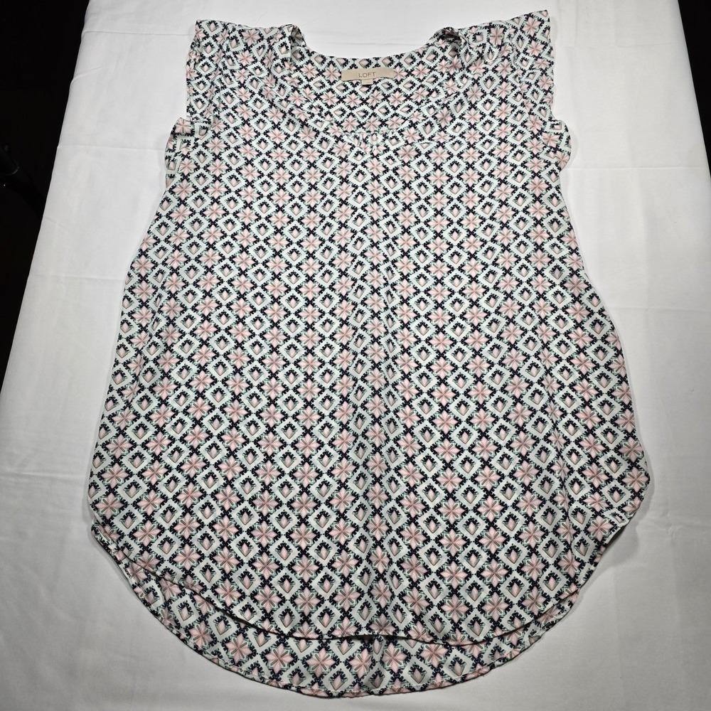 LOFT Women's L Floral Geometric Sleeveless Blouse Career Office Cottagecore‎